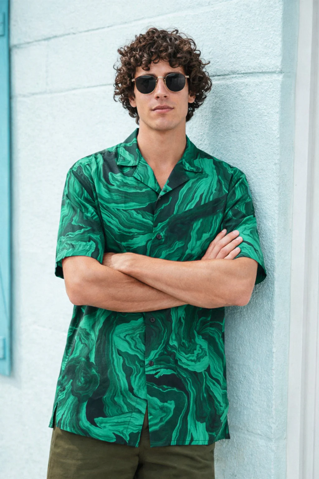 Abstract Green All Over Print Oversized Exclusive Shirt - Image 3