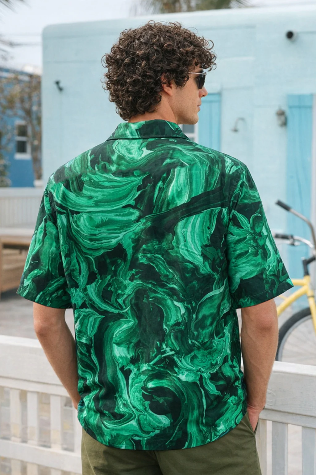 Abstract Green All Over Print Oversized Exclusive Shirt - Image 4