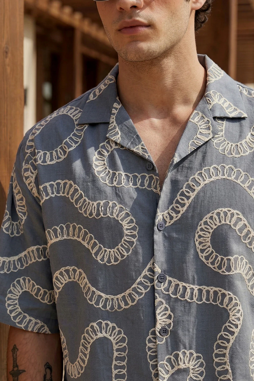 Abstract Grey Embroidered Oversized Exclusive Shirt - Image 3
