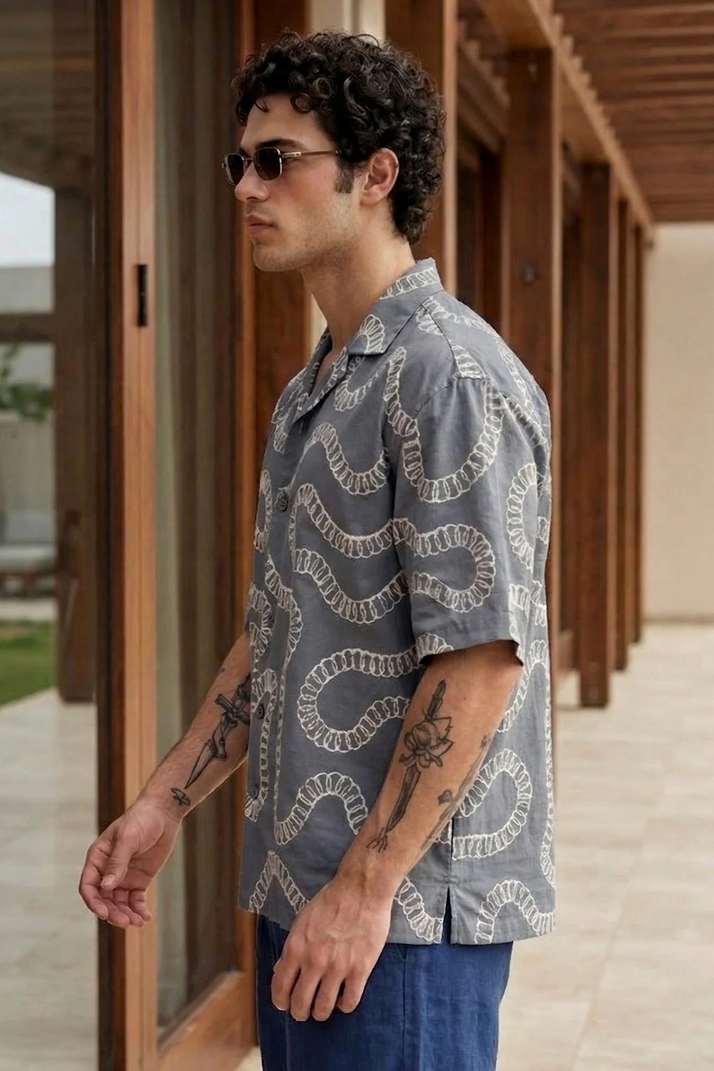 Abstract Grey Embroidered Oversized Exclusive Shirt - Image 4