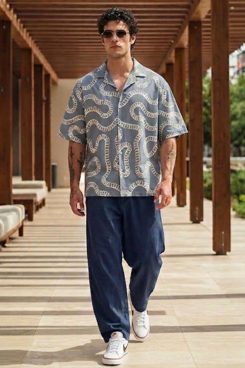 Abstract Grey Embroidered Oversized Exclusive Shirt - Image 6