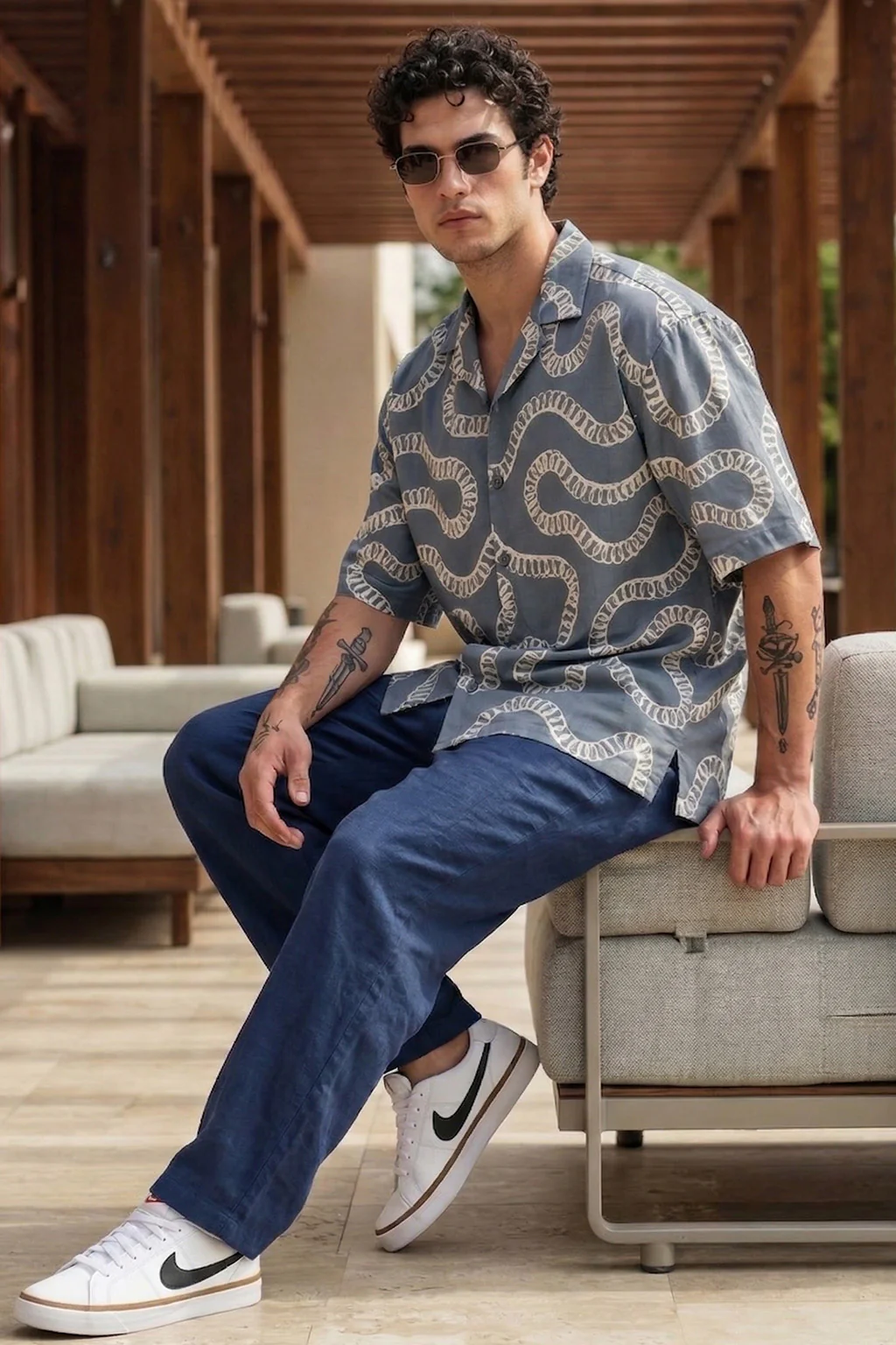 Abstract Grey Embroidered Oversized Exclusive Shirt - Image 7