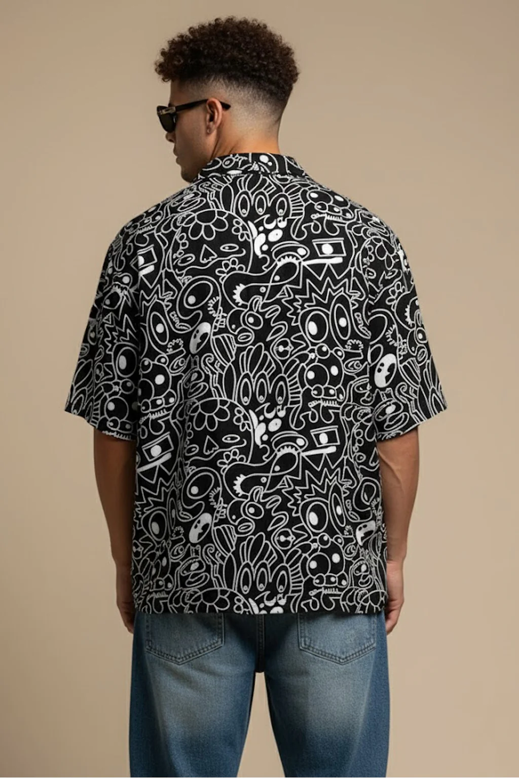 Abstract Maze Black All Over Print Oversized Exclusive Shirt - Image 6
