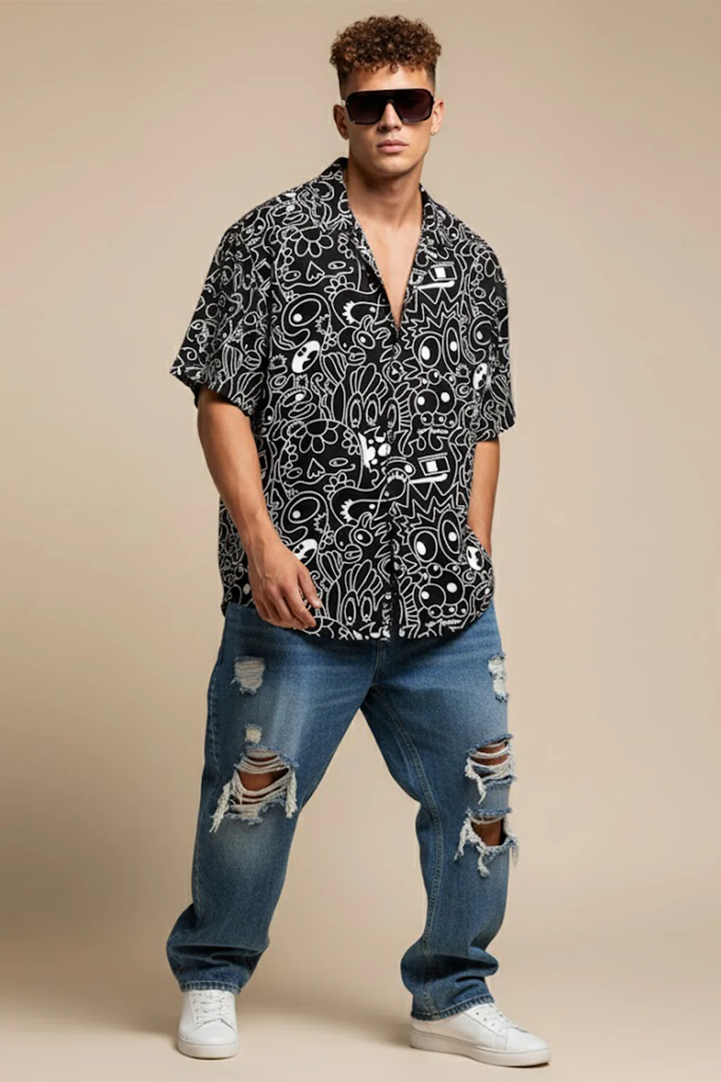 Abstract Maze Black All Over Print Oversized Exclusive Shirt - Image 7