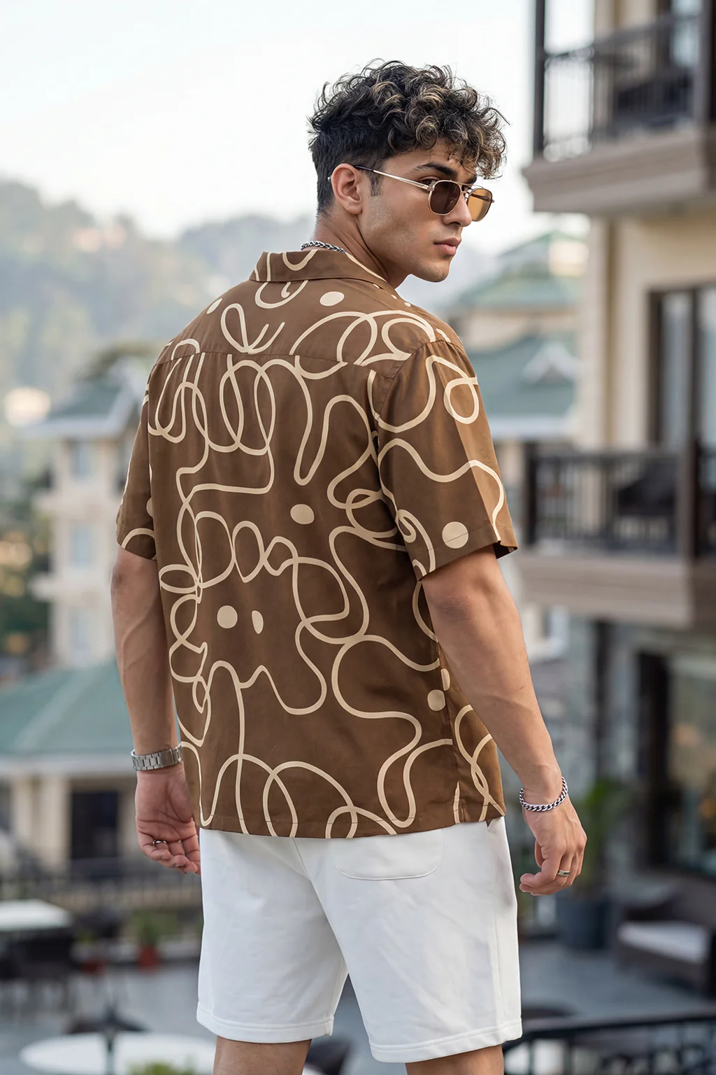 Abstract Maze Brown All Over Print Oversized Exclusive Shirt - Image 3