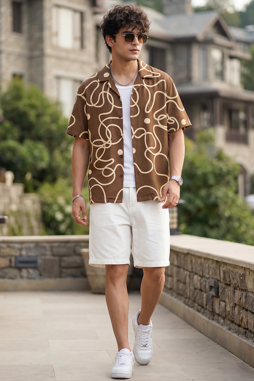 Abstract Maze Brown All Over Print Oversized Exclusive Shirt - Image 4