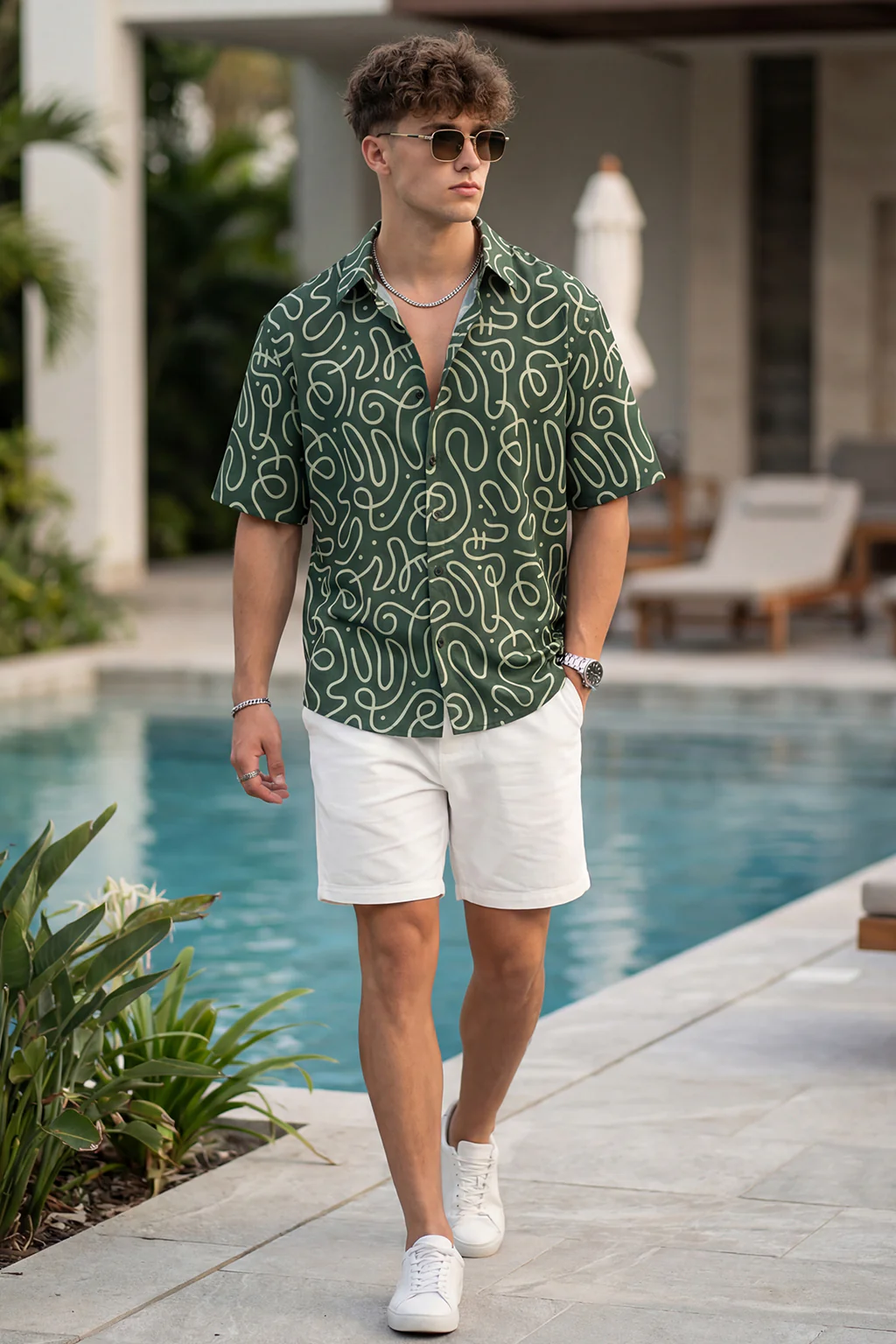 Abstract Maze Green All Over Print Oversized Exclusive Shirt - Image 4