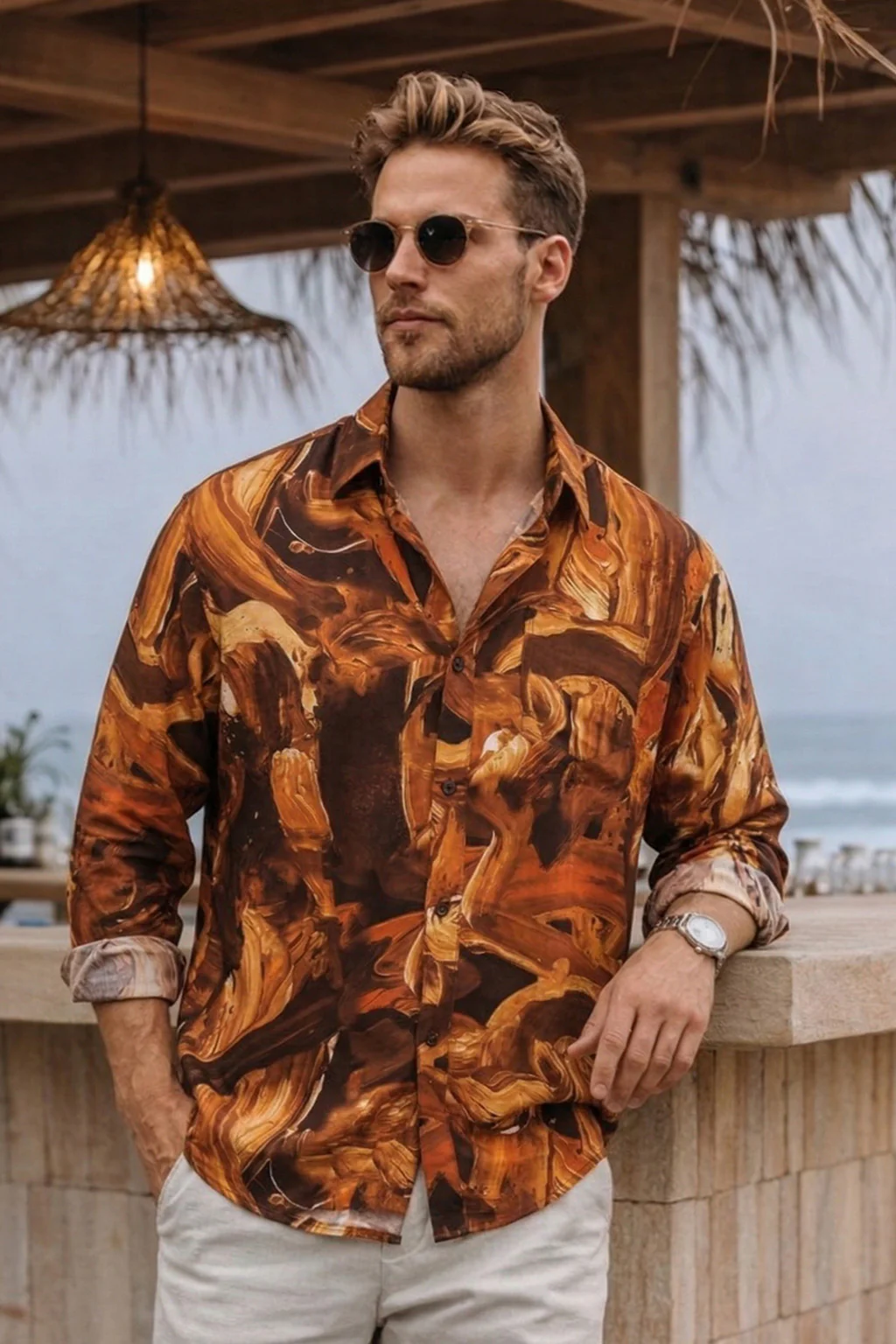 Abstract Orange All Over Print Regular Fit Exclusive Shirt - Image 4