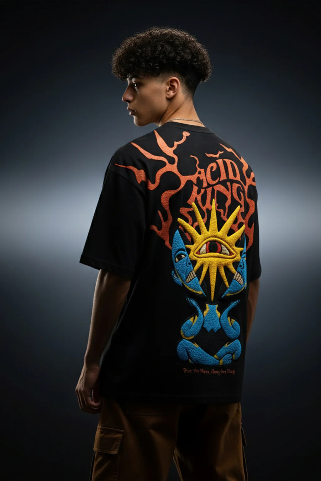 Acid King Black Oversized Puff Printed Exclusive T-shirt - Image 3