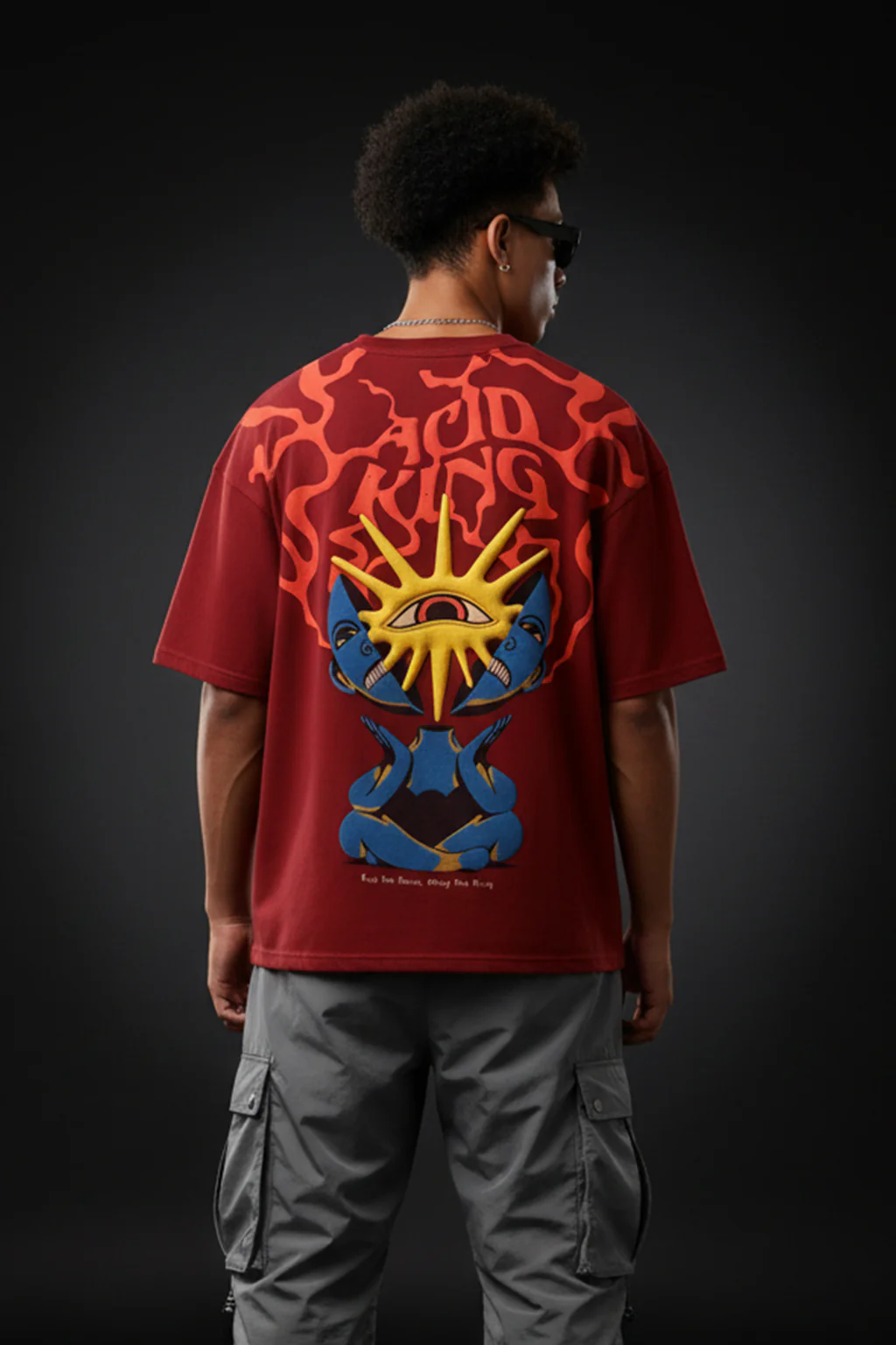 Acid King Maroon Oversized Puff Printed Exclusive T-shirt - Image 3