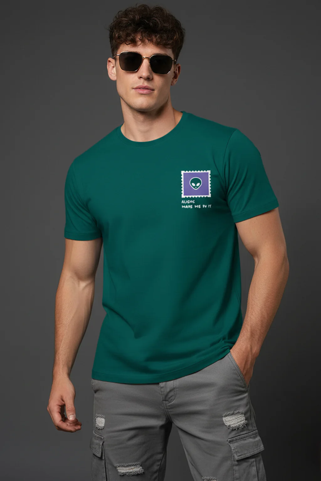 Aliens Green Regular Fit Printed T-shirt - Image 3