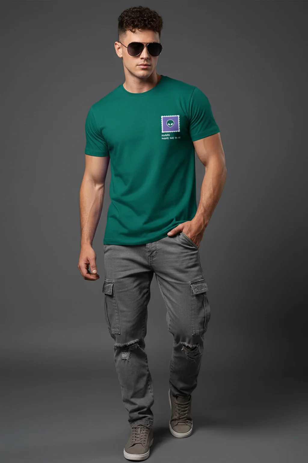 Aliens Green Regular Fit Printed T-shirt - Image 5