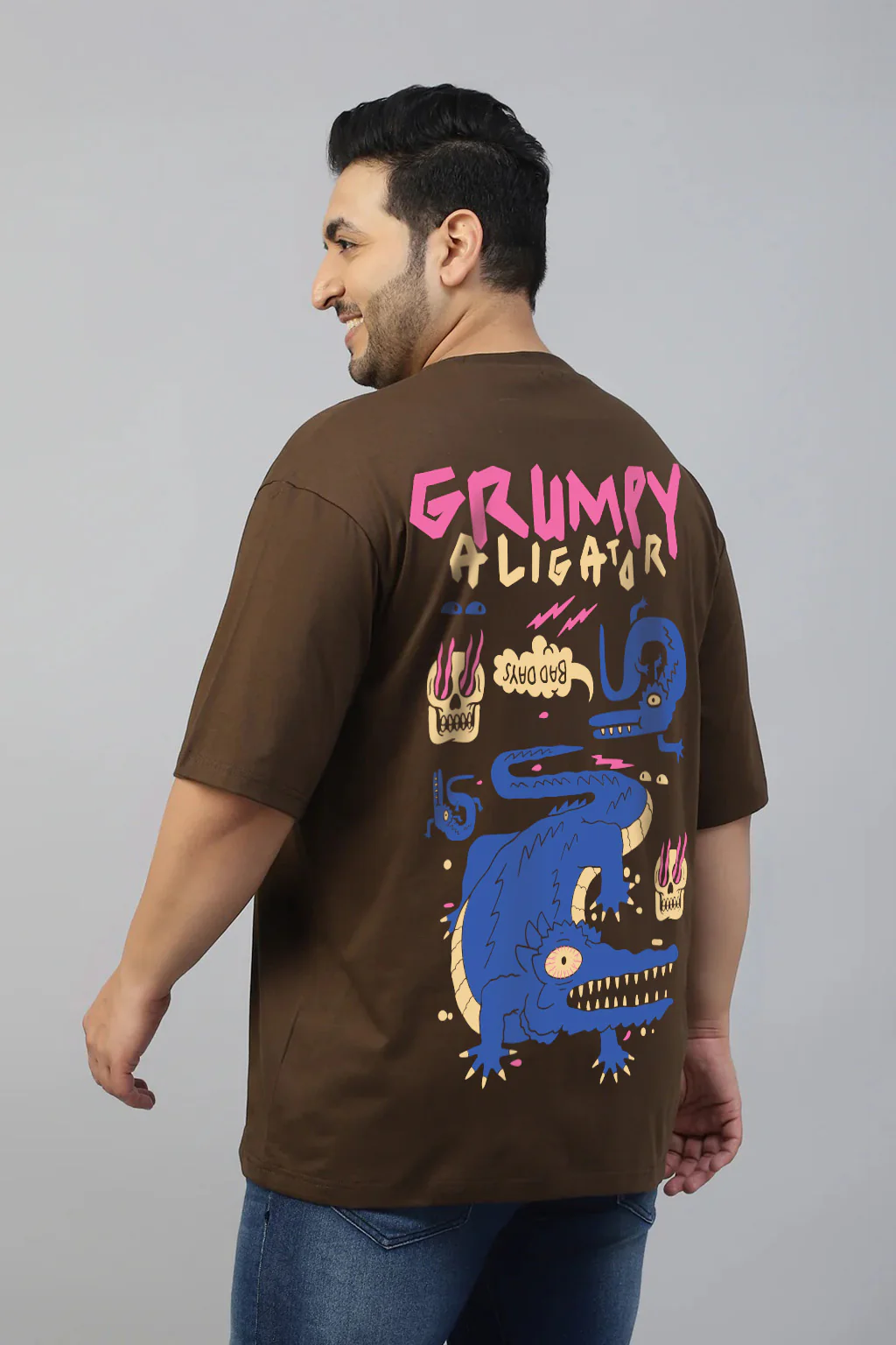 Aligator Brown Graphic Printed Plus Size T-shirt - Image 4