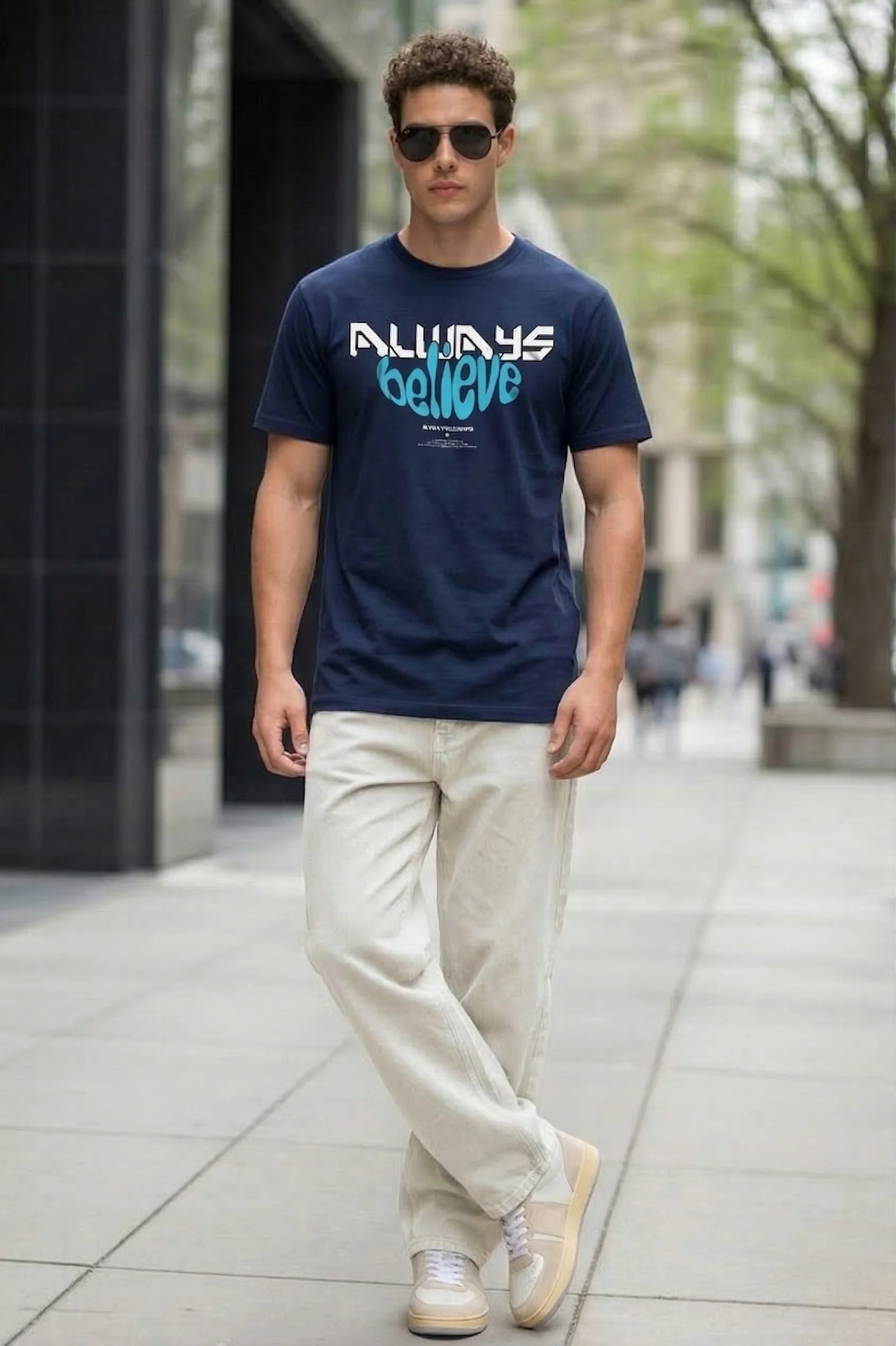 Always Believe Navy Regular Fit Printed T-shirt - Image 5