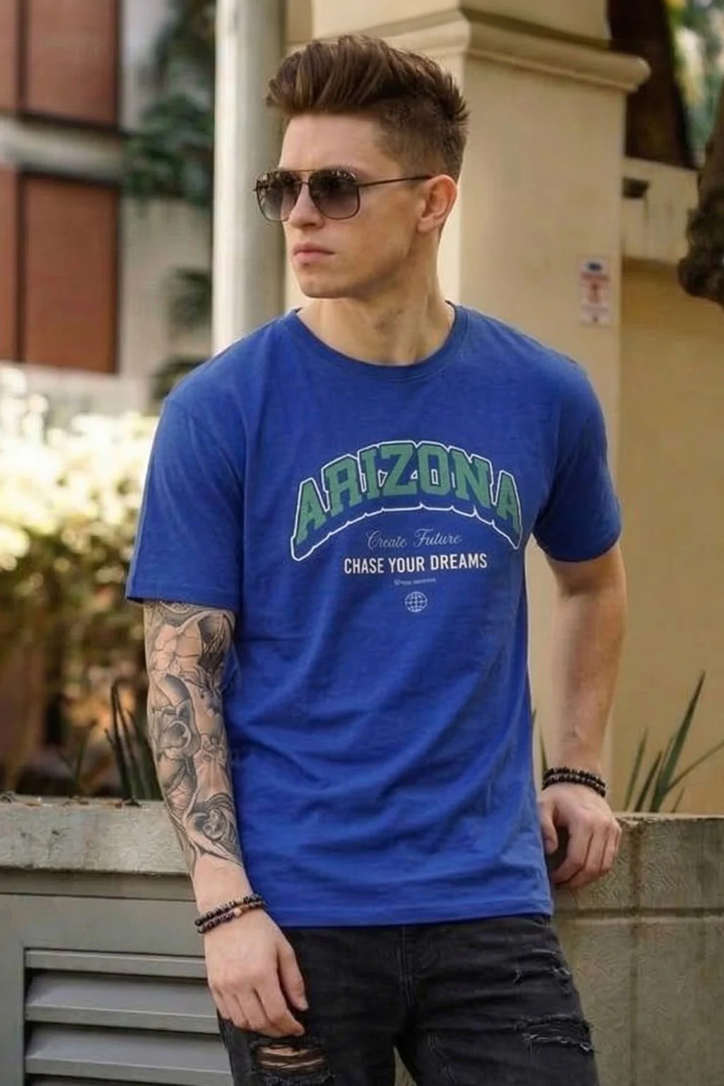 Arizona Royal blue Regular Fit Printed T-shirt - Image 3