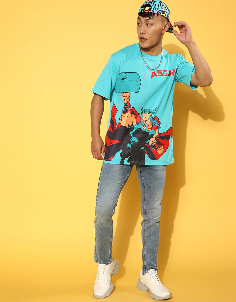 ASGARD Thor Blue Oversized Front Graphic Printed Tshirt - Image 6