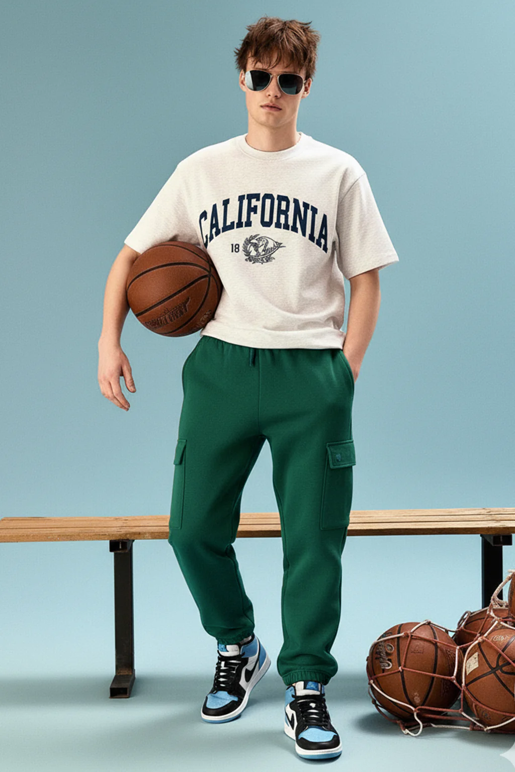 Aventurine Solid Baggy Fit Cargo Joggers - Image 3
