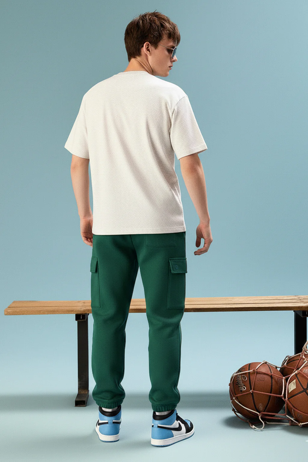 Aventurine Solid Baggy Fit Cargo Joggers - Image 4