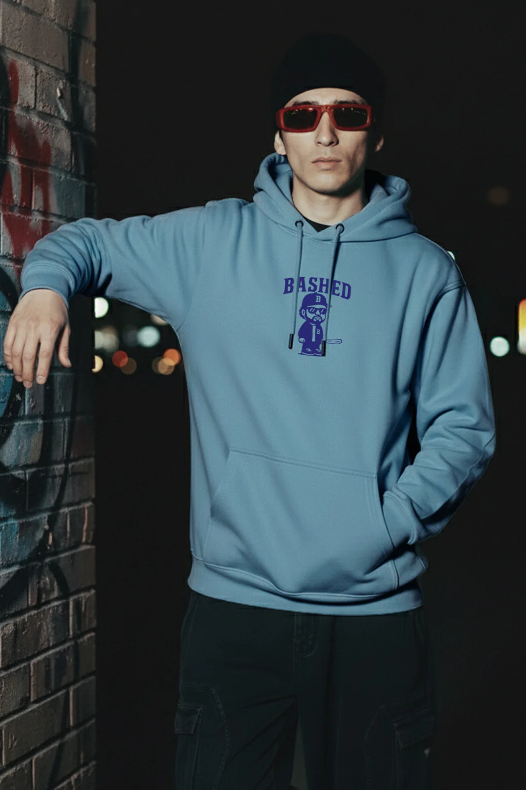 Bashed Haritage Blue Oversized Printed Hoodie - Image 4