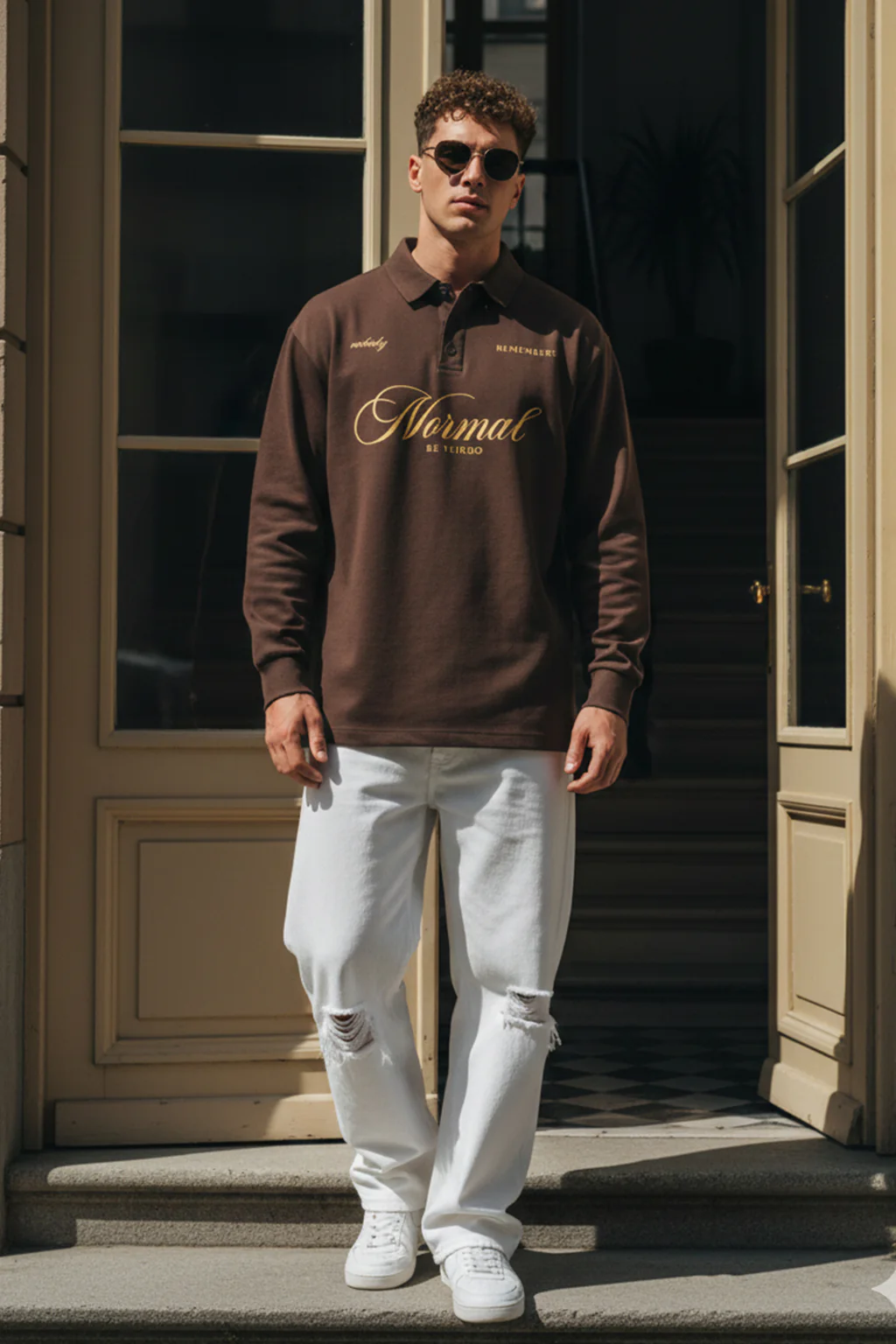 Be Veirdo Brown Oversized Full Sleeve Exclusive Polo T-shirt - Image 6