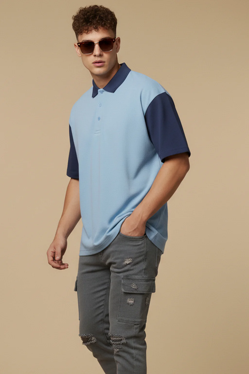 Bear Blue Oversized Polo T-shirt - Image 3