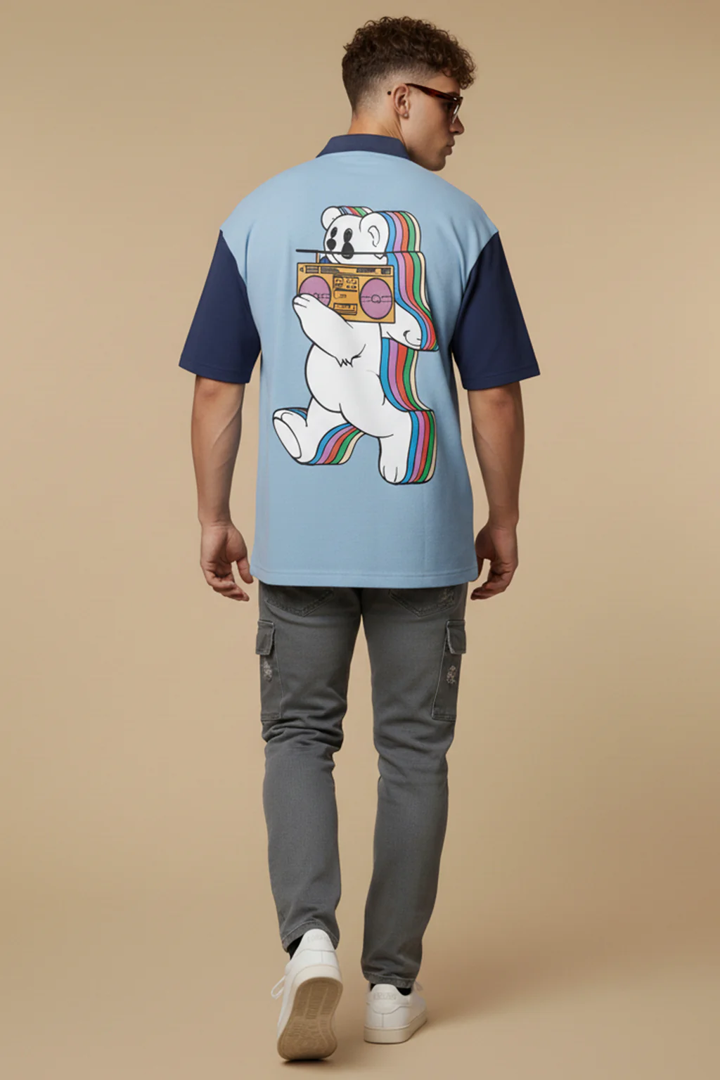 Bear Blue Oversized Polo T-shirt - Image 4