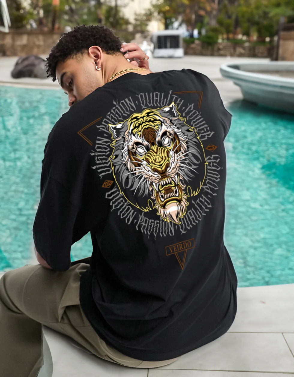 Tiger Black Oversized Back Graphic Printed T-shirt - Image 3
