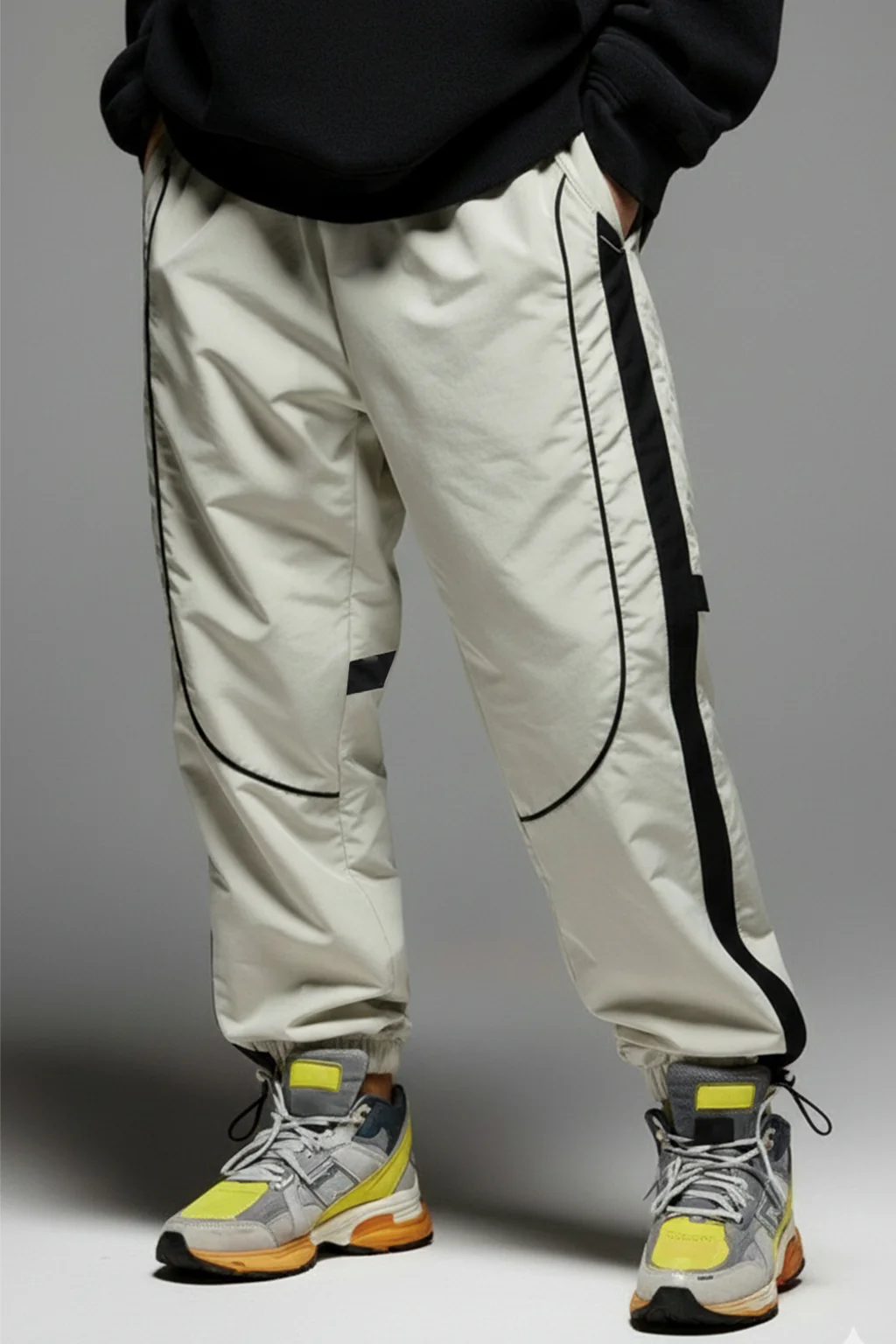 Beige Contrast Stripe Relaxed Fit Nylon Exclusive Jogger - Image 3