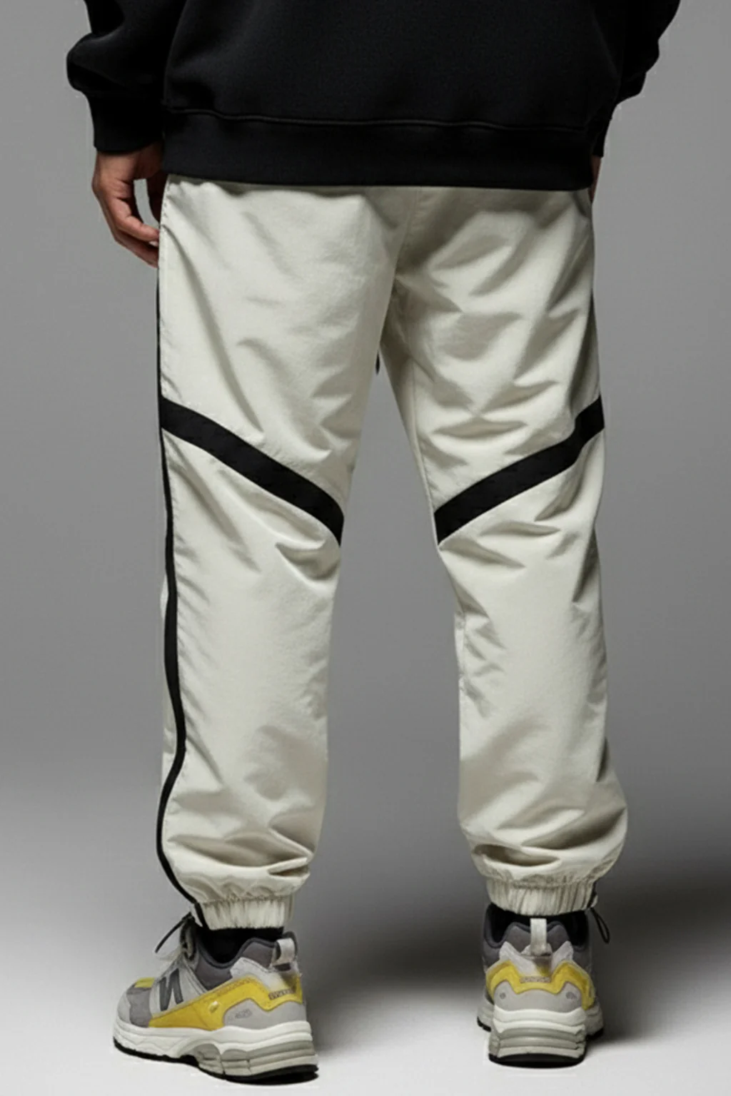 Beige Contrast Stripe Relaxed Fit Nylon Exclusive Jogger - Image 4