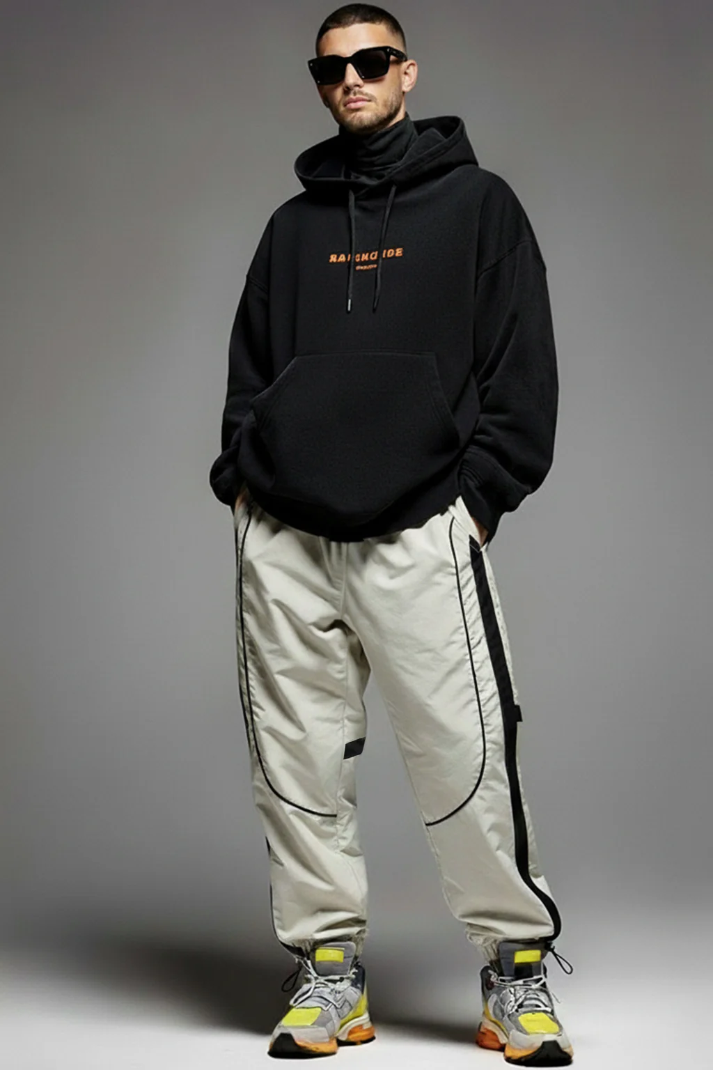 Beige Contrast Stripe Relaxed Fit Nylon Exclusive Jogger - Image 5