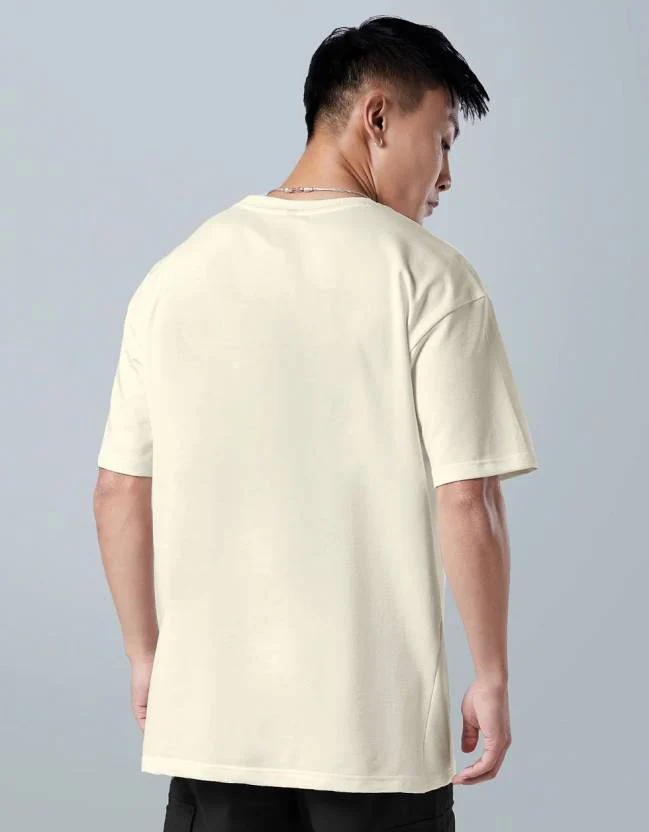 Punk Beige Oversized Placement Graphic Printed T-shirt - Image 3