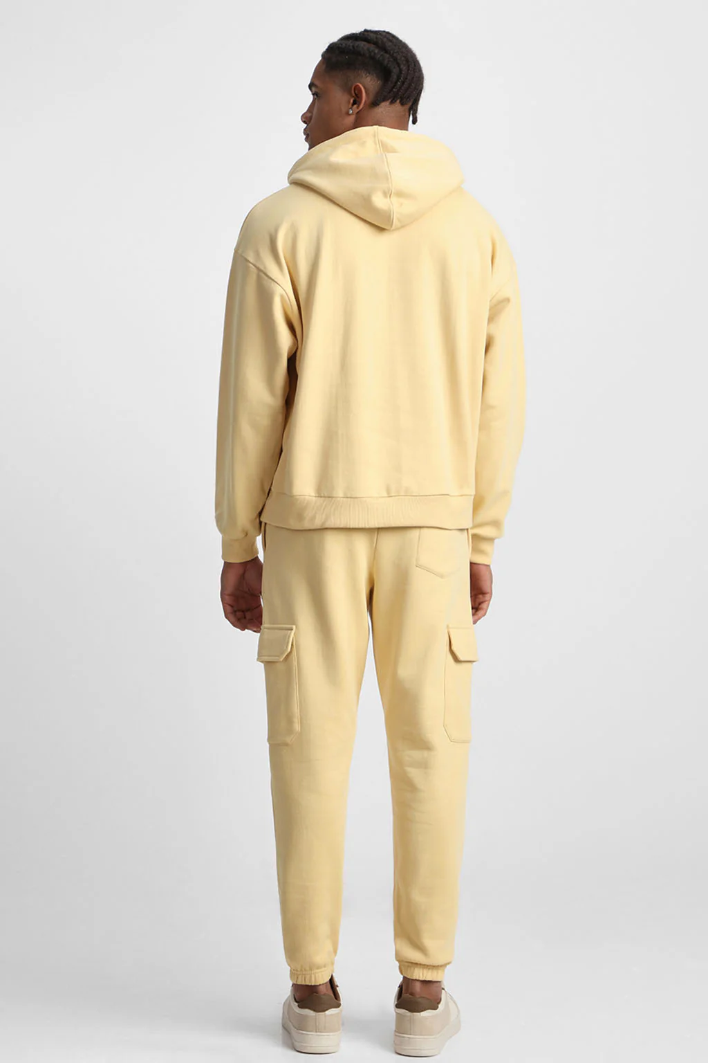 Beige Plain Men's Winter Co-ord Set With Hoodie - Image 3