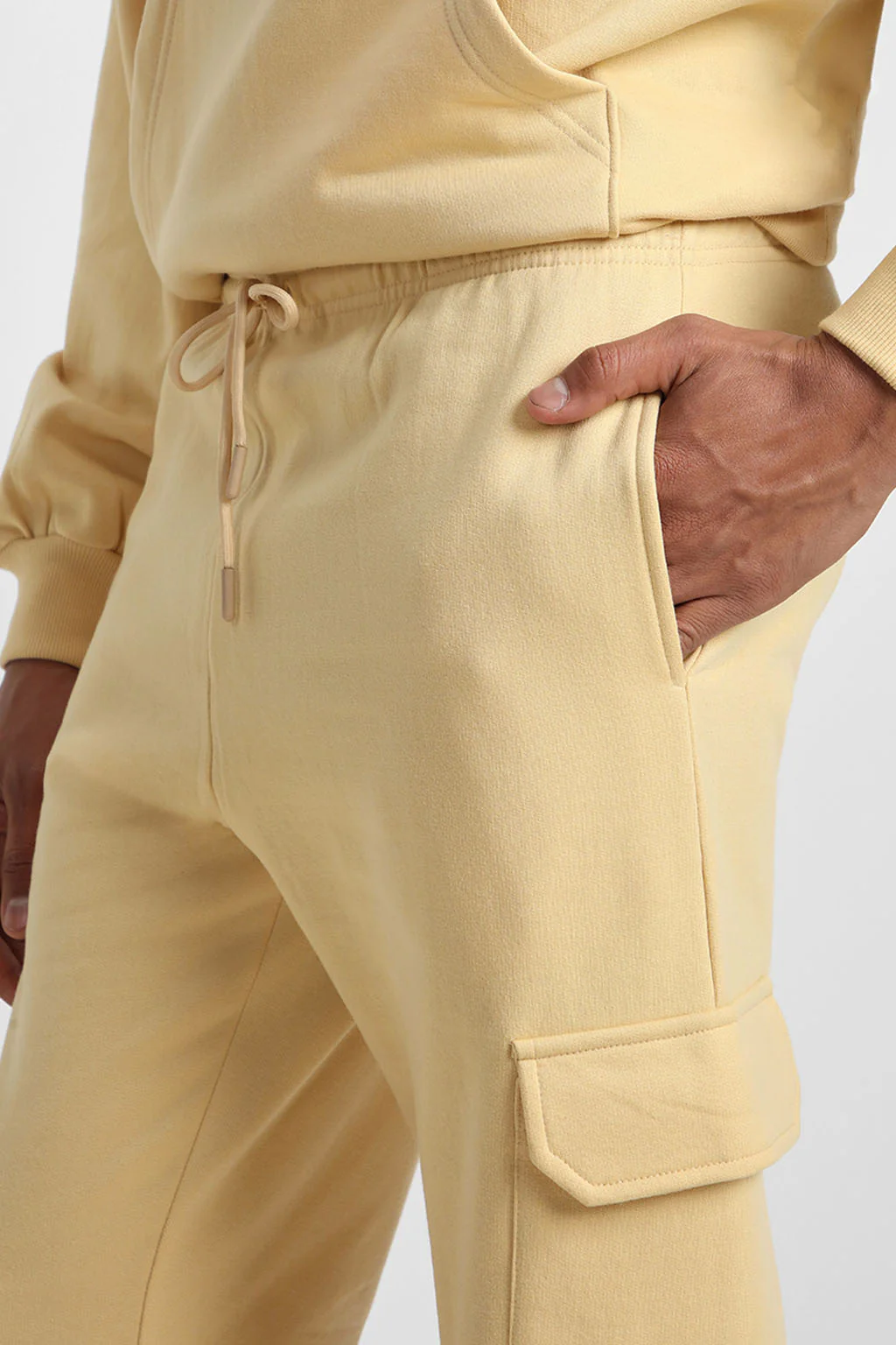Beige Plain Men's Winter Co-ord Set With Hoodie - Image 5