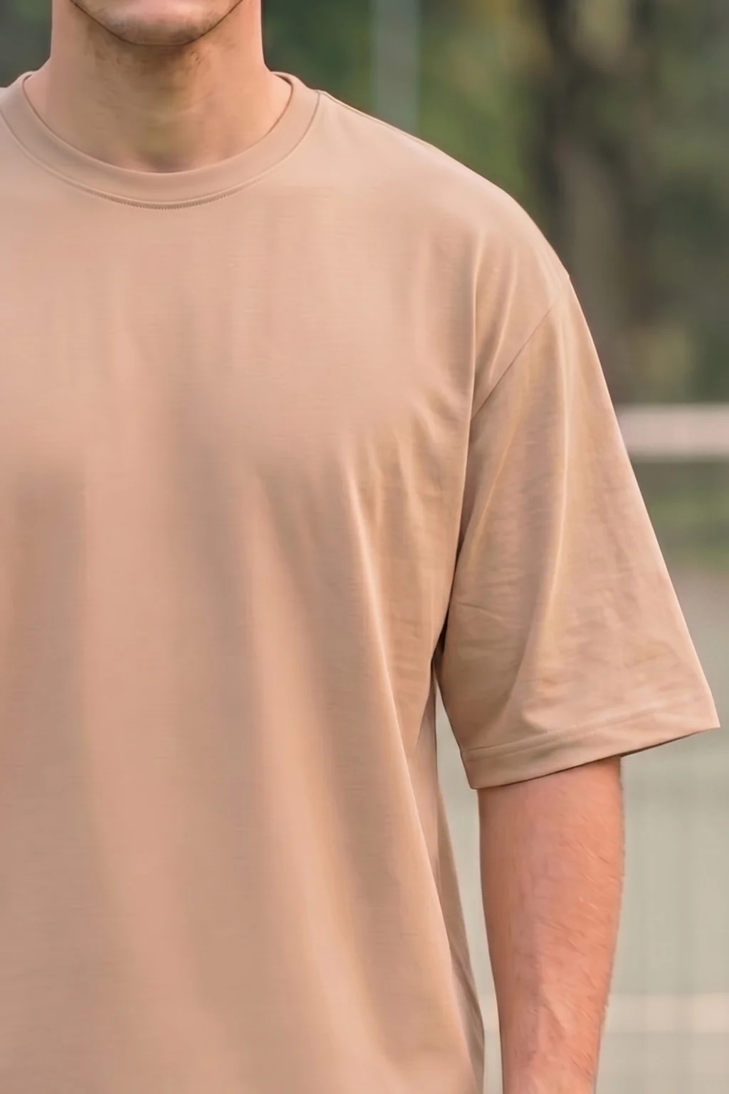 Beige Plain Oversized T-shirt - Image 2