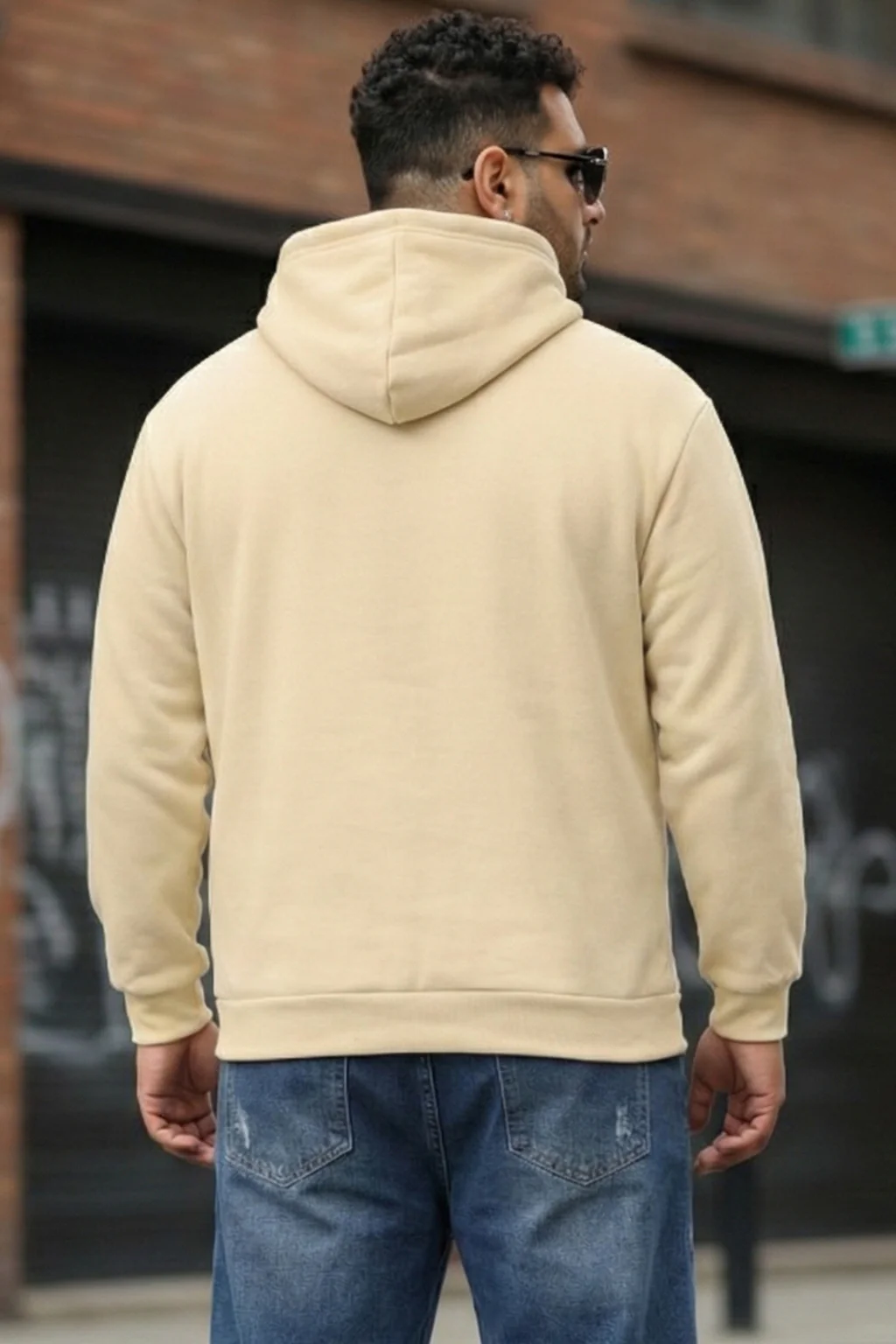 Beige Plain Plus Size Hoodie - Image 3