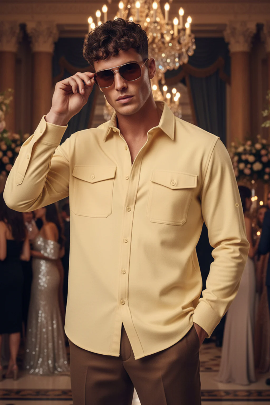 Beige Plain Relaxed Fit Full Sleeve Dual Pocket Utility Exclusive Shirt - Image 2