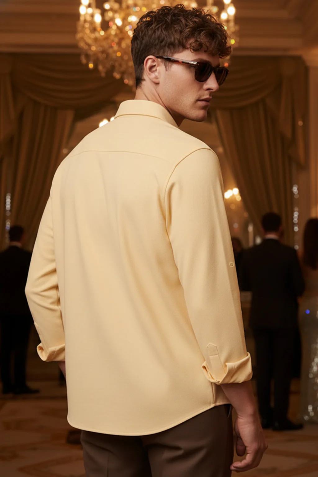 Beige Plain Relaxed Fit Full Sleeve Dual Pocket Utility Exclusive Shirt - Image 3