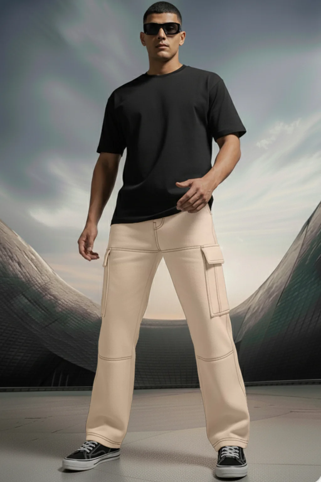 Beige Pure Woven Straight Fit 5 Pocket Cargo - Image 2
