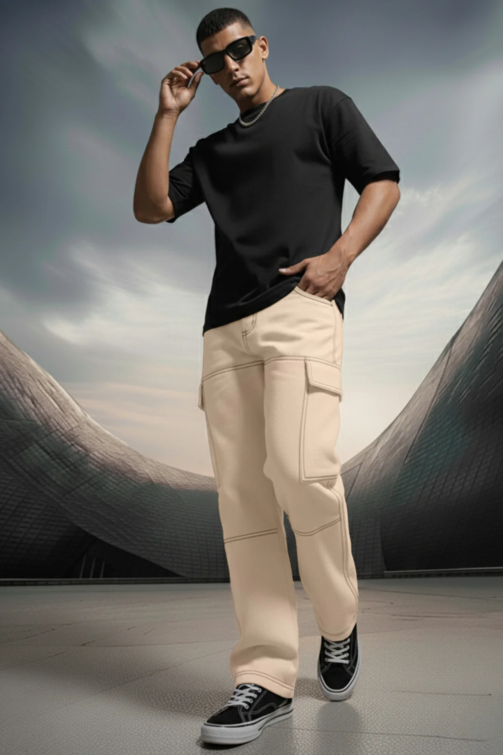 Beige Pure Woven Straight Fit 5 Pocket Cargo - Image 3