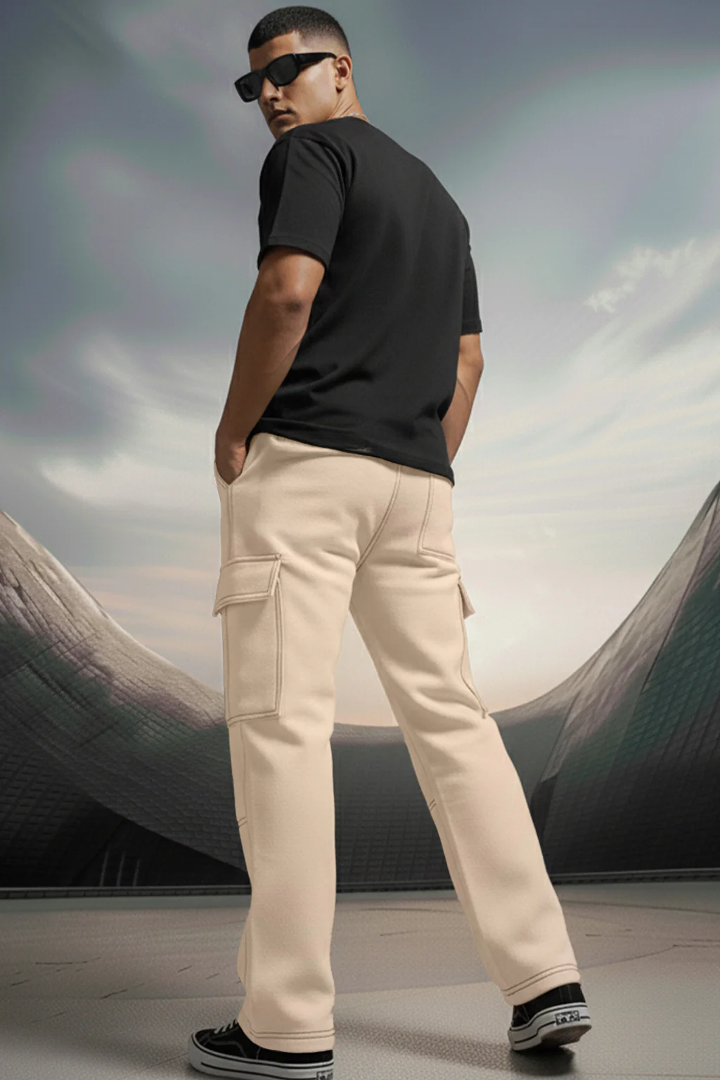Beige Pure Woven Straight Fit 5 Pocket Cargo - Image 4