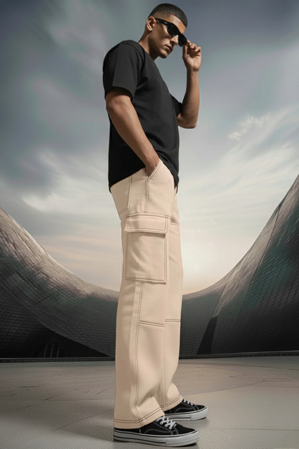 Beige Pure Woven Straight Fit 5 Pocket Cargo - Image 5