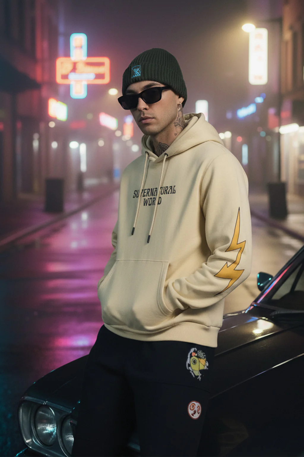 Beige Fantasy: Stylish Men's Illusions Regular Fit Hoodie - Image 6