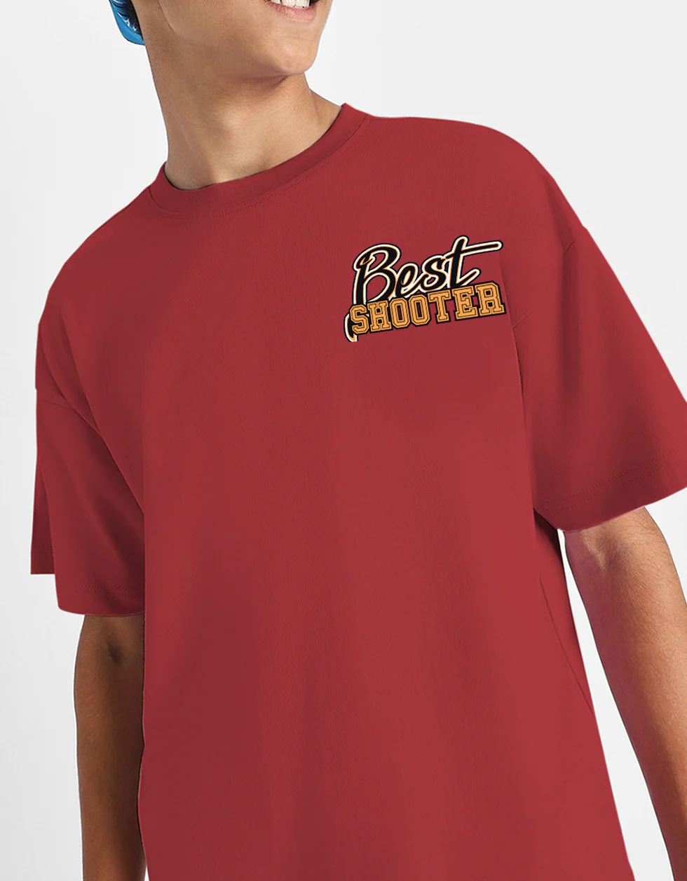 Best Shooter Red Oversized Graphic Printed Boys T-shirt - Image 4