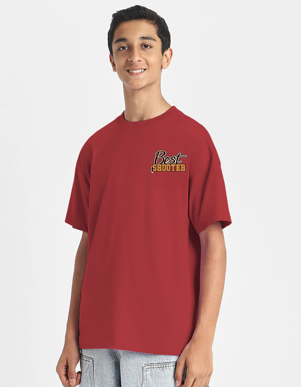 Best Shooter Red Oversized Graphic Printed Boys T-shirt - Image 5