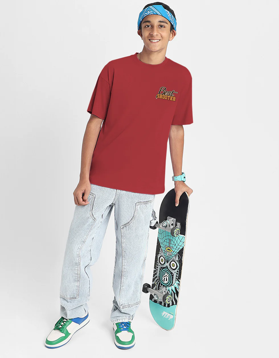 Best Shooter Red Oversized Graphic Printed Boys T-shirt - Image 6