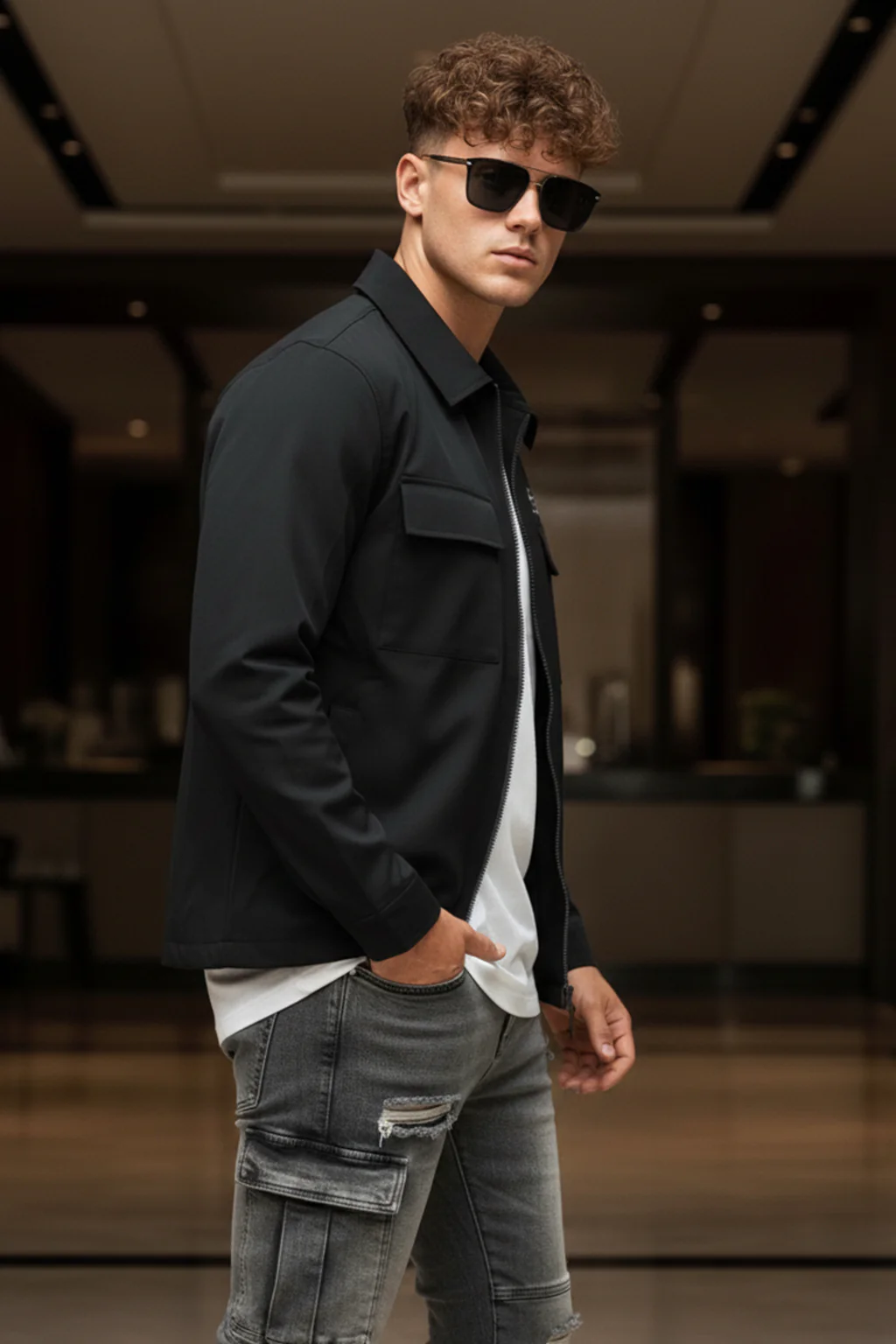Dark Grey 4-Pocket Regular Fit Nylon Exclusive Shacket - Image 4