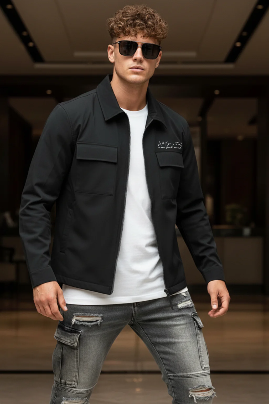 Dark Grey 4-Pocket Regular Fit Nylon Exclusive Shacket - Image 5