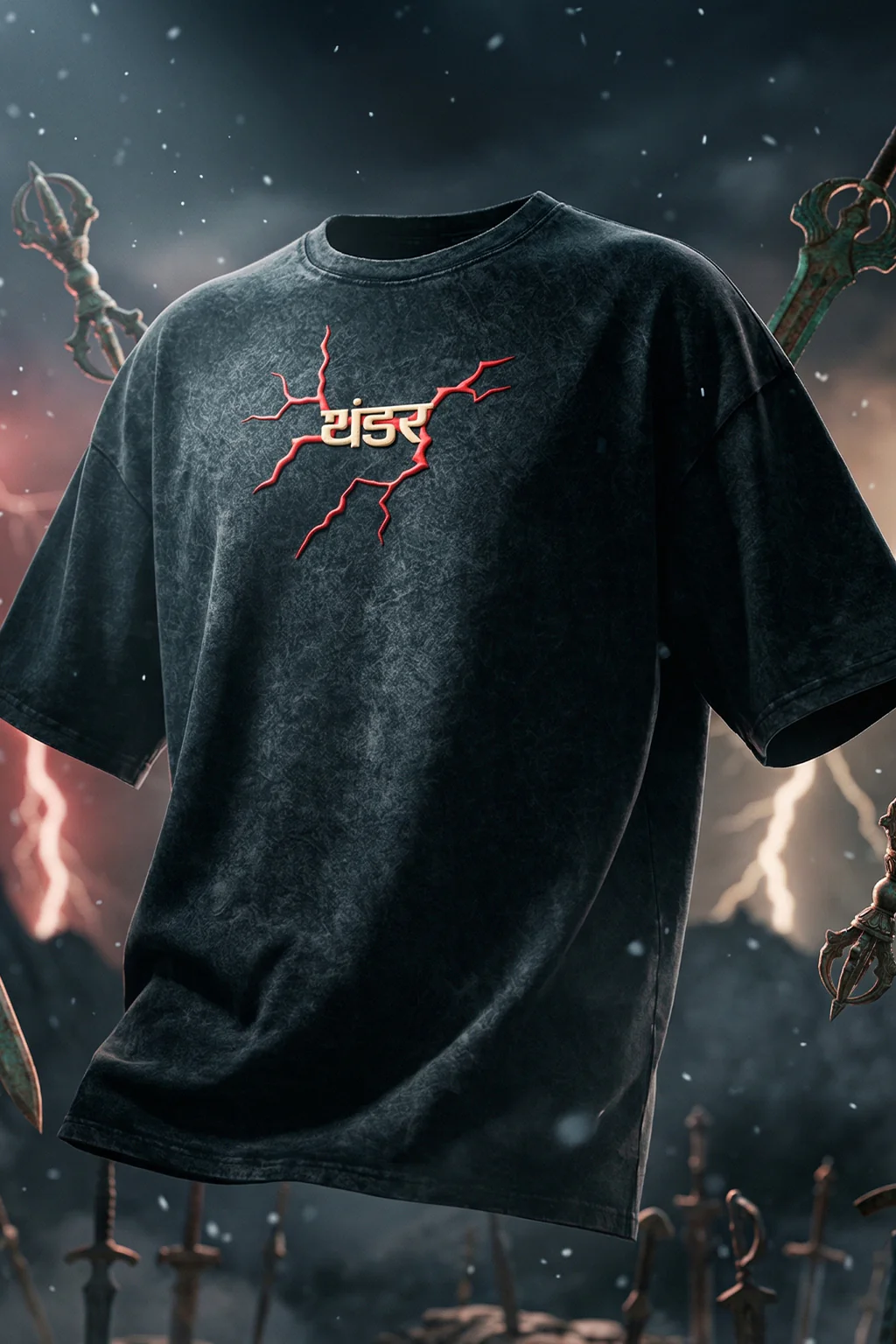 थंडर Black Acid Washed Puff Printed Exclusive T-shirt Epic Collection - Image 5