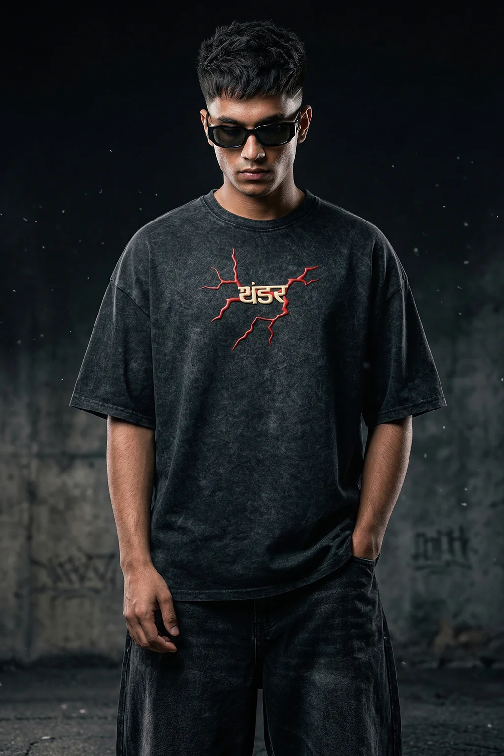 थंडर Black Acid Washed Puff Printed Exclusive T-shirt Epic Collection - Image 7