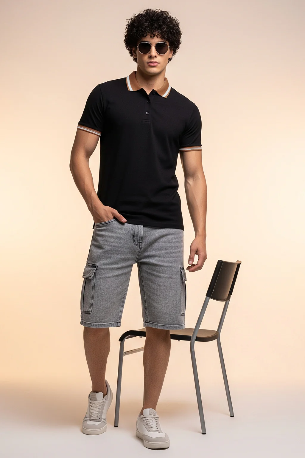 Black Brown Plain Regular Slim Fit Polo T-shirt - Image 3